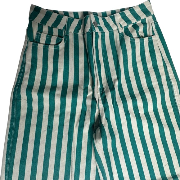 NWOT FP x The Tiny Big Sister Berta Green/White Stripe Long Jeans - Picture 7 of 13